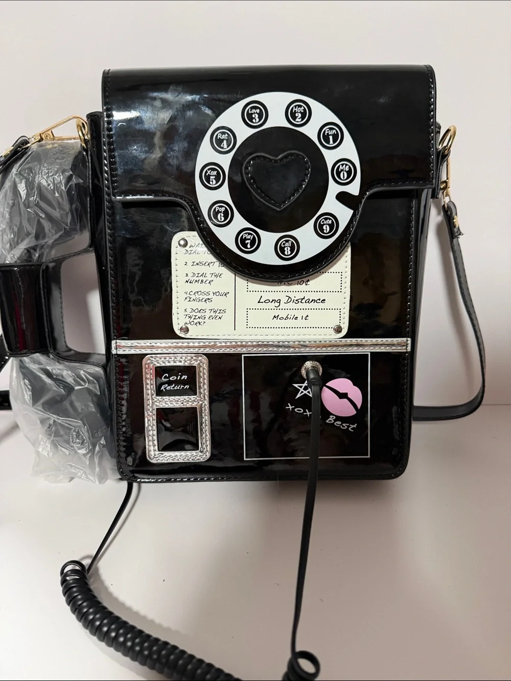 Novelty Black Phone Handbag Crossbody - Retro Rotary Design